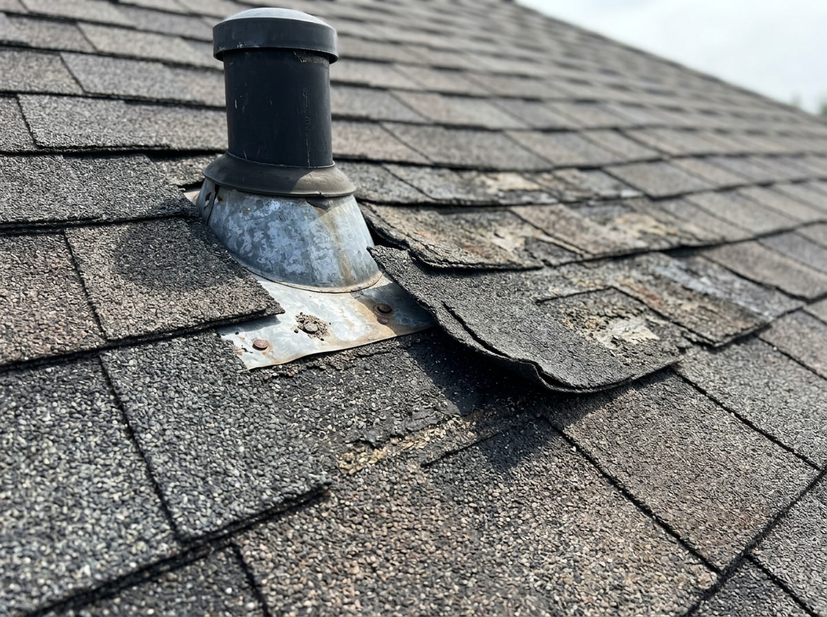 Exterior roof inspection showing shingle, flashing, and gutter check points on a residential asphalt shingle roof