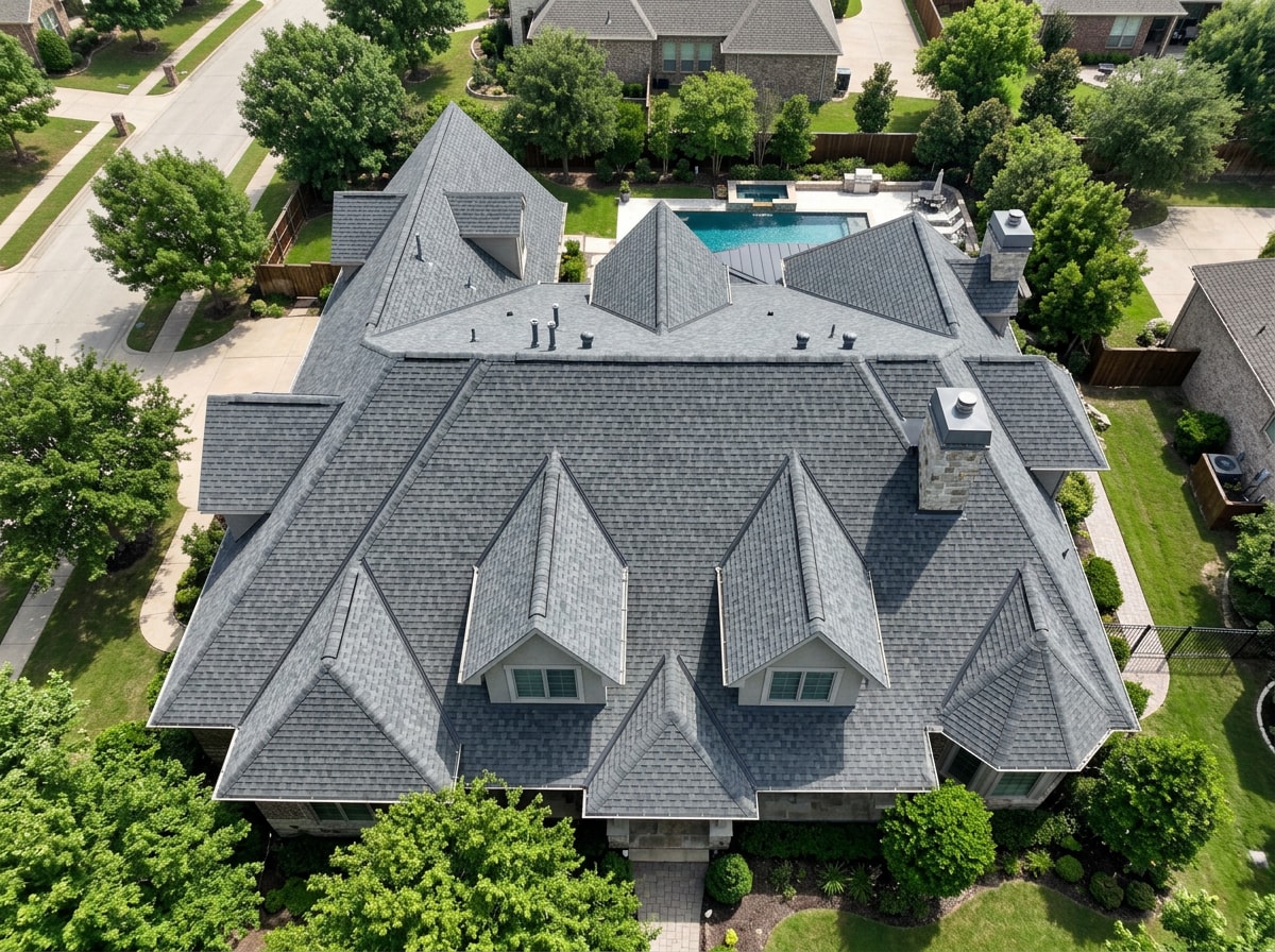Illustration of a complex roof layout with valleys and dormers affecting roofing square calculations