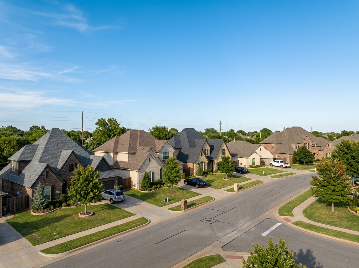 Map graphic comparing average Edmond, OK home roof size against typical roofing squares needed