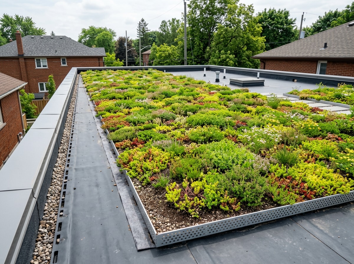 Green living roof with vegetation layer installed on a home near Jenks, OK