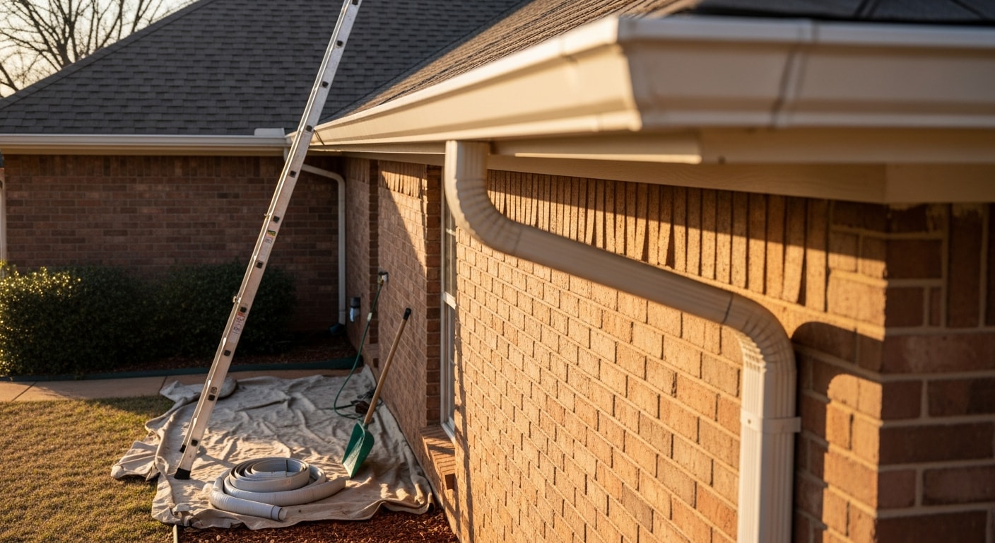 Gutter installation on residential home exterior