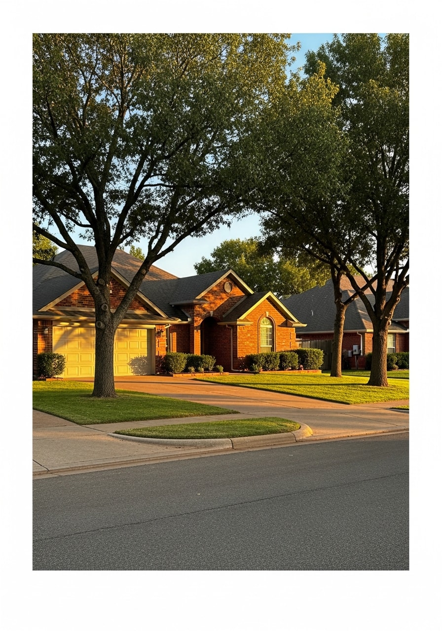 Service professional in work uniform standing in Moore driveway with residential home and landscaping visible.