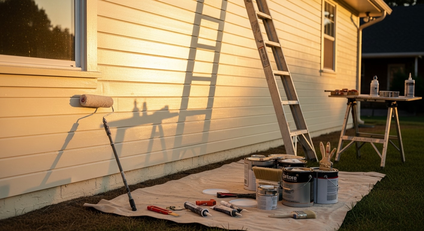 A freshly painted two-story home exterior in Piedmont, CA, showing clean siding, bright trim, and a painted front door. The finish is smooth and even, with no visible peeling or fading on the sun-facing walls.